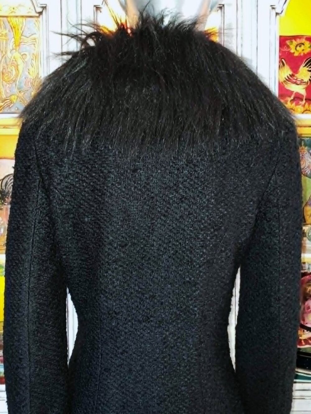 Vintage Betsey Johnson New York 90s Black Faux Fur Long Midi Duster Coat Jacket - Picture 4 of 16